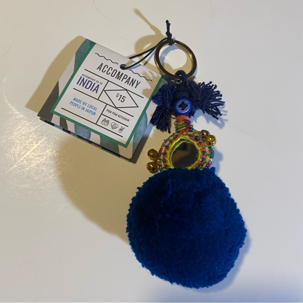 Artisan Pom Pom keychain from India NWT, approximately 6” mirror detail, sweet!